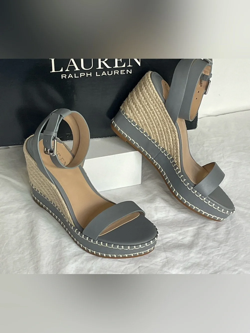 Lauren Ralph Lauren Hilarie Ocean Grey Espadrille Sz 7 BNWB